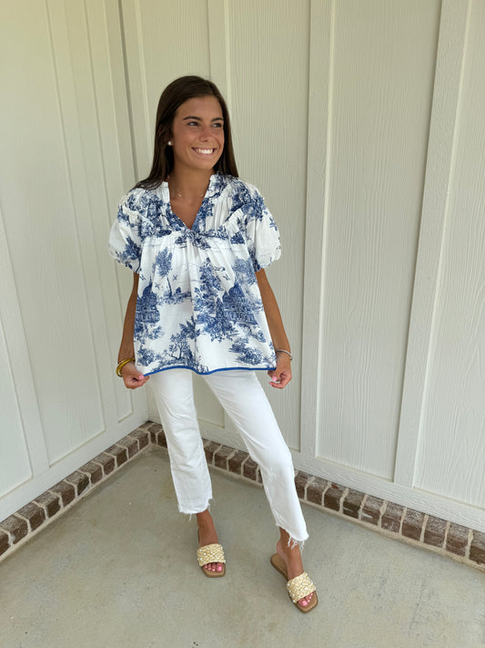 Zoey Blue and White blouse