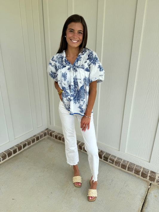 Zoey Blue and White blouse