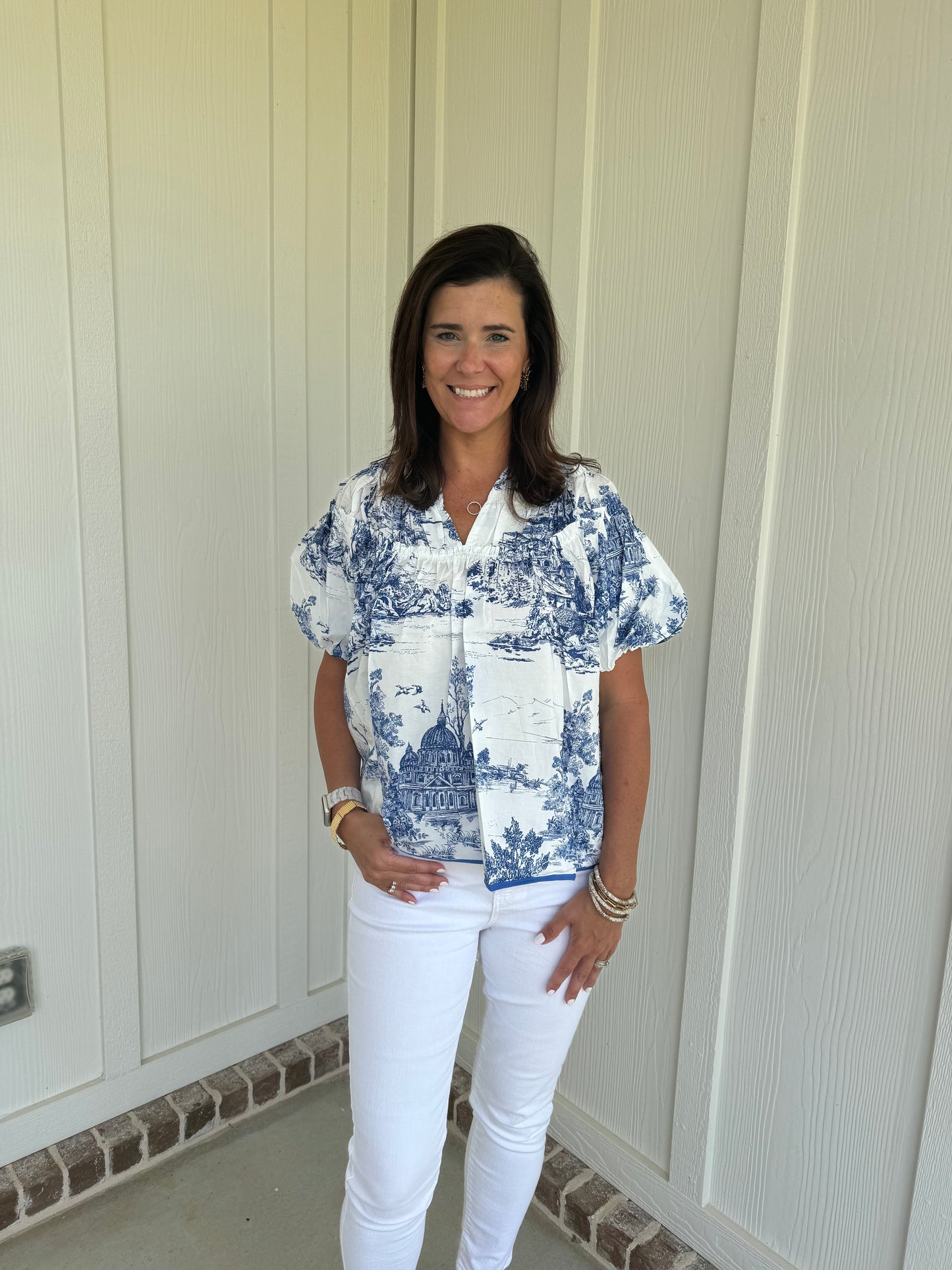 Zoey Blue and White blouse