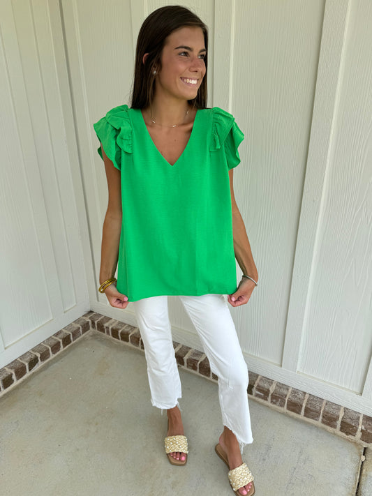 Ryleigh Apple Green Flutter blouse